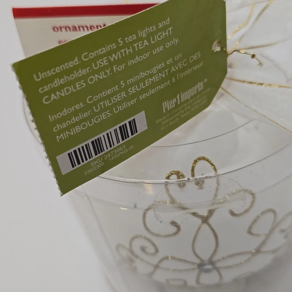 New Sealed Pier 1 Imports Ornament Tea Light Set White Gold